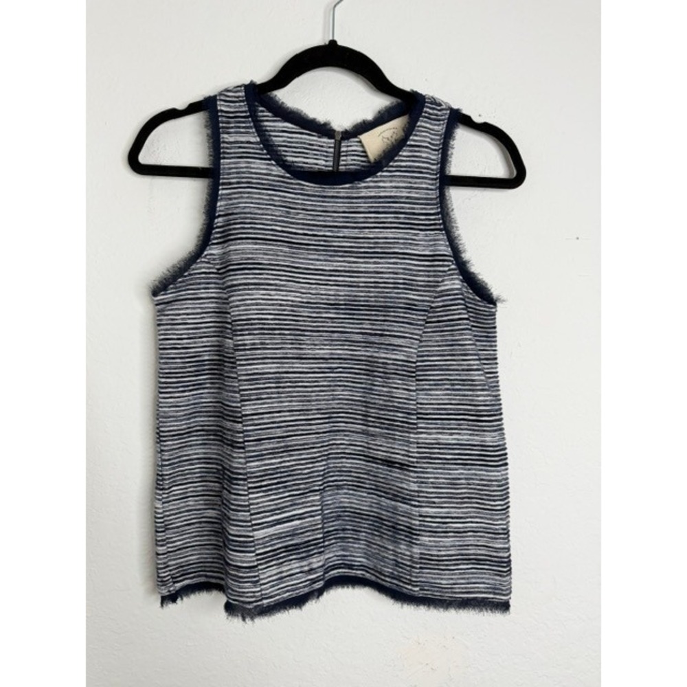 Vanessa Virginia Anthropologie Navy White Striped Fringe Shell Top XS